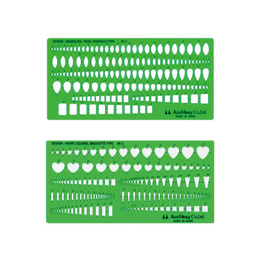 Alfa Mirage M-1 Marquise Pear Emerald and M-2 Heart Square Baguette gemstone templates.