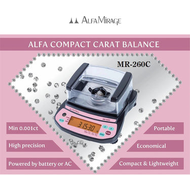 Promotional graphic of MR-260C highlighting high precision, portability, and dual power options.