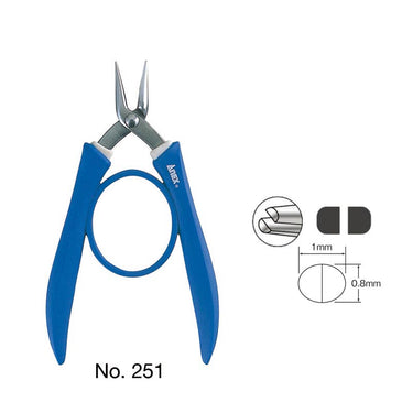 ANEX 251 blue flat nose pliers with 1mm x 0.8mm tip specifications for jewelry.