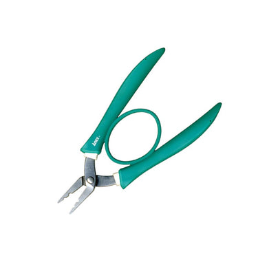 Open jaws of ANEX No.257 pliers designed for leather cord fasteners.