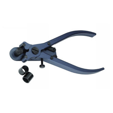 Open view of ASIC ring bending plier showing black nylon dies for jewelry shaping.