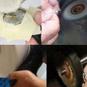 Collage showing Biso compound being used to polish watches and jewelry with a buffing wheel.