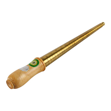 Close-up view of the US 0-13 size graduation marks on the solid brass ring mandrel stick.