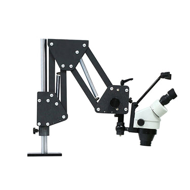 Side view of spring model microscope system showing dual counterbalancing tension springs.