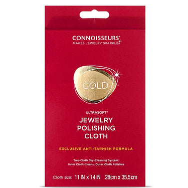 Front view of Connoisseurs UltraSoft Gold Jewelry Polishing Cloth package.