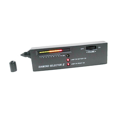Side view of Diamond Selector II tester with its black protective probe tip cap removed.