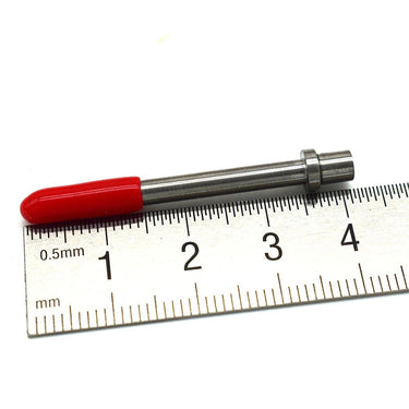 Diamond tip for GH694 air scriber measured alongside a steel metric ruler.
