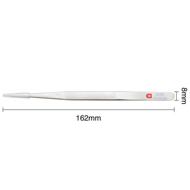 Stainless steel diamond tweezer dimension chart showing 162mm length and 8mm body width.