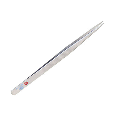 Precision stainless steel diamond tweezer with ribbed body grip for handling gems.
