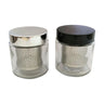 Two glass diamond washing cups with inner stainless steel mesh baskets, featuring silver and black lids.