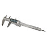 Full diagonal view of digital display stainless steel caliper showing 28.26mm.