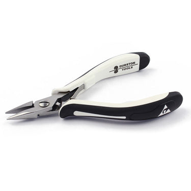 Durston 115mm professional chain nose plier with ergonomic black and white handles.