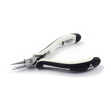 Durston 115mm round nose plier with ergonomic black and white soft grips.