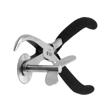 Durston 1776 ring cutter in open position showing the wing nut and saw mechanism.