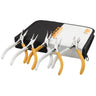 Durston Basics 5-piece 115mm mini plier and cutter set leaning against zippered storage case.