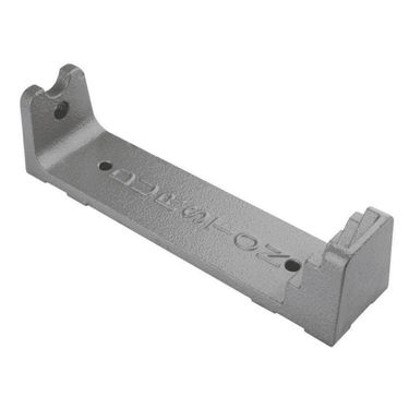 An empty grey Durston cast iron mandrel holder showing mounting holes and embossed brand name.
