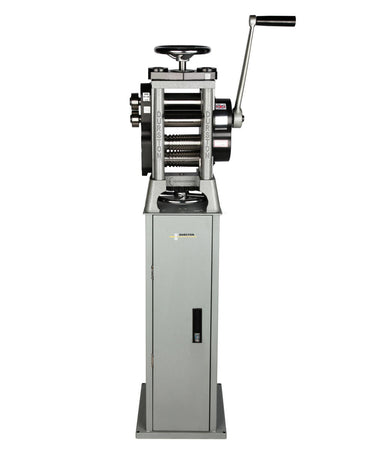 Front view of a Durston combination rolling mill with side extension on a micro pedestal.