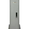Front view of the Durston Micro Pedestal Stand featuring a lockable door and grey finish.