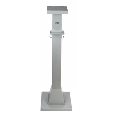 Front straight-on view of the Durston micro pedestal stand showing side hooks and shelf.