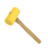 A Durston yellow polyurethane non-marring mallet with its wooden handle angled downward to the right.
