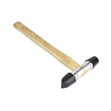 Reverse diagonal view of Durston rubber hammer featuring stainless steel head and rubber faces.