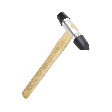 Side view of Durston rubber mallet with stainless steel body and dual rubber striking faces.