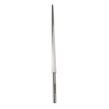 Vertical view of Durston square ring mandrel standing upright with handle at the bottom.