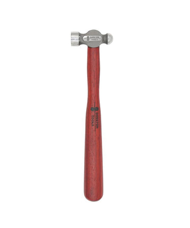 Straight upright vertical view of a Durston superior jobber hammer with a polished flat face and rounded ball peen.