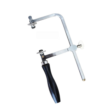 Angled view of economic jeweler adjustable piercing saw frame with ergonomic black handle.