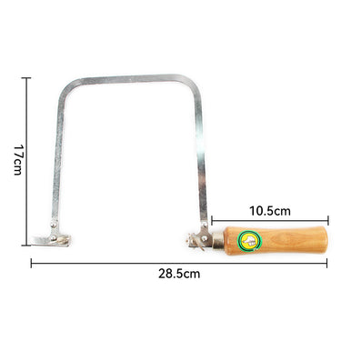 Dimension diagram for deep throat economical jeweler saw frame showing 17cm depth and 28.5cm length.