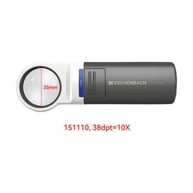 Technical view of Eschenbach 151110 magnifier with 35mm lens diameter and 10x magnification.