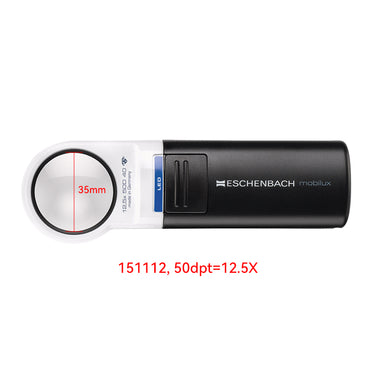 Product specifications for Eschenbach 151112 model with 35mm lens and 12.5x magnification.
