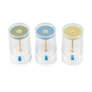hree EVE Diablade diamond polishers individually stored in clear protective plastic packaging tubes.