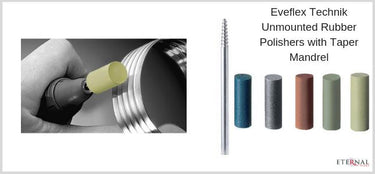 Demonstration of EVE Eveflex Technik unmounted rubber polishers with a taper mandrel on a rotary tool.