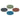 Four different colored EVEFLEX square-edge silicone polishing wheels in blue, dark gray, brown, and green.