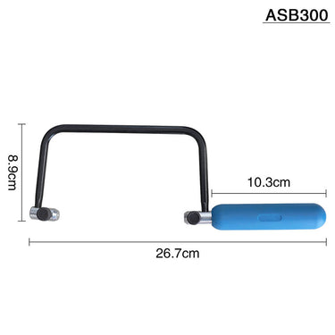 Dimension diagram for ASB300 fixed fine jeweler saw frame showing 8.9cm depth and 26.7cm total length.
