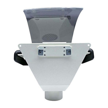 Back view of Foredom fishmouth dust hood displaying the mounting bracket and exhaust port.