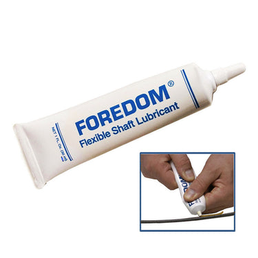Foredom flexible shaft grease tube with inset image demonstrating shaft lubrication.