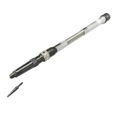 Detailed profile perspective shot of the Foredom H.15D duplex reciprocating hammer handpiece alongside an uninstalled anvil point.