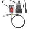 Full product layout of the Foredom SR hang-up motor kit including a flexible shaft, H.30 handpiece, and plastic foot control.