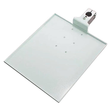 Top-down angled view of Foredom medium shelf showing mounting bracket and surface holes.