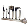 Foredom multi handpiece arm holding an array of flex shaft handpieces mounted on stand pole.