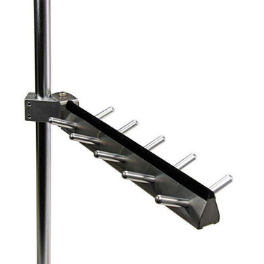 Top-down angled view of empty Foredom peg arm showing double row storage pegs.