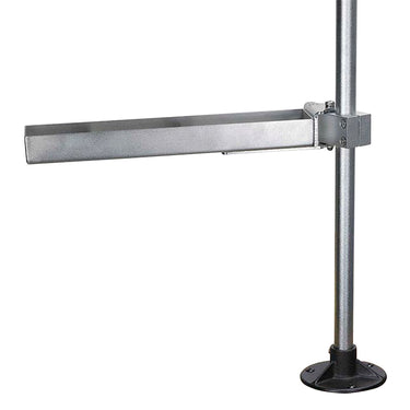 Side view of empty metal Foredom tray arm mounted on vertical motor hanger support pole.