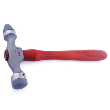 Profile of Fretz double-ended insert hammer featuring an oiled padauk wood handle and nylon inserts.