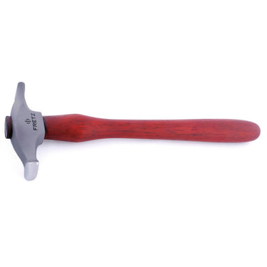 Side profile of Fretz HMR-8 rounded narrow raising hammer with rich red Padauk wood handle.

