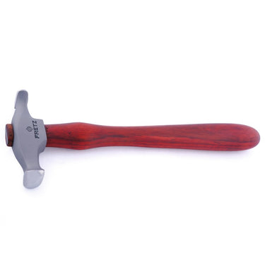 Side profile view of Fretz HMR-9 rounded wide raising hammer with contoured Padauk wood handle.
