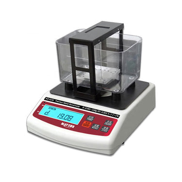 Three-quarter view of the electronic gold and platinum tester MZ-K150 with its water tank assembly.
