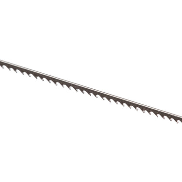 Extreme close-up view of the sharp cutting teeth on a Golden Sword jeweler's saw blade.