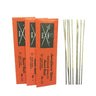 Three orange packets of Golden Swords jewelers' saw blades next to a bundle of loose steel blades.